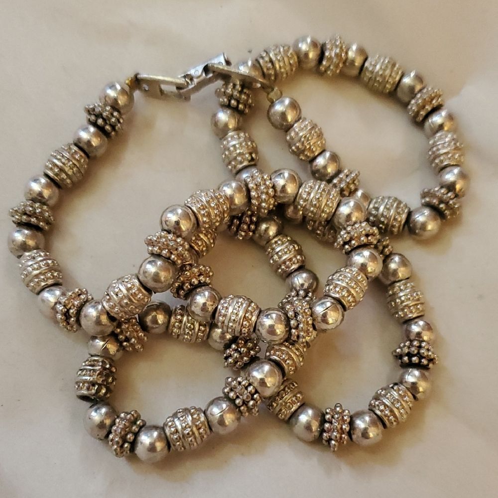 Vintage Napier silver tone beaded necklace, textured spacer beads 1980s